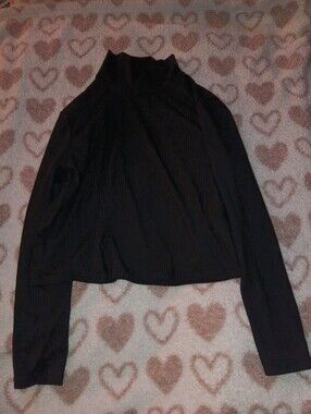 Black Mock Neck Long-Sleeve Crop Top